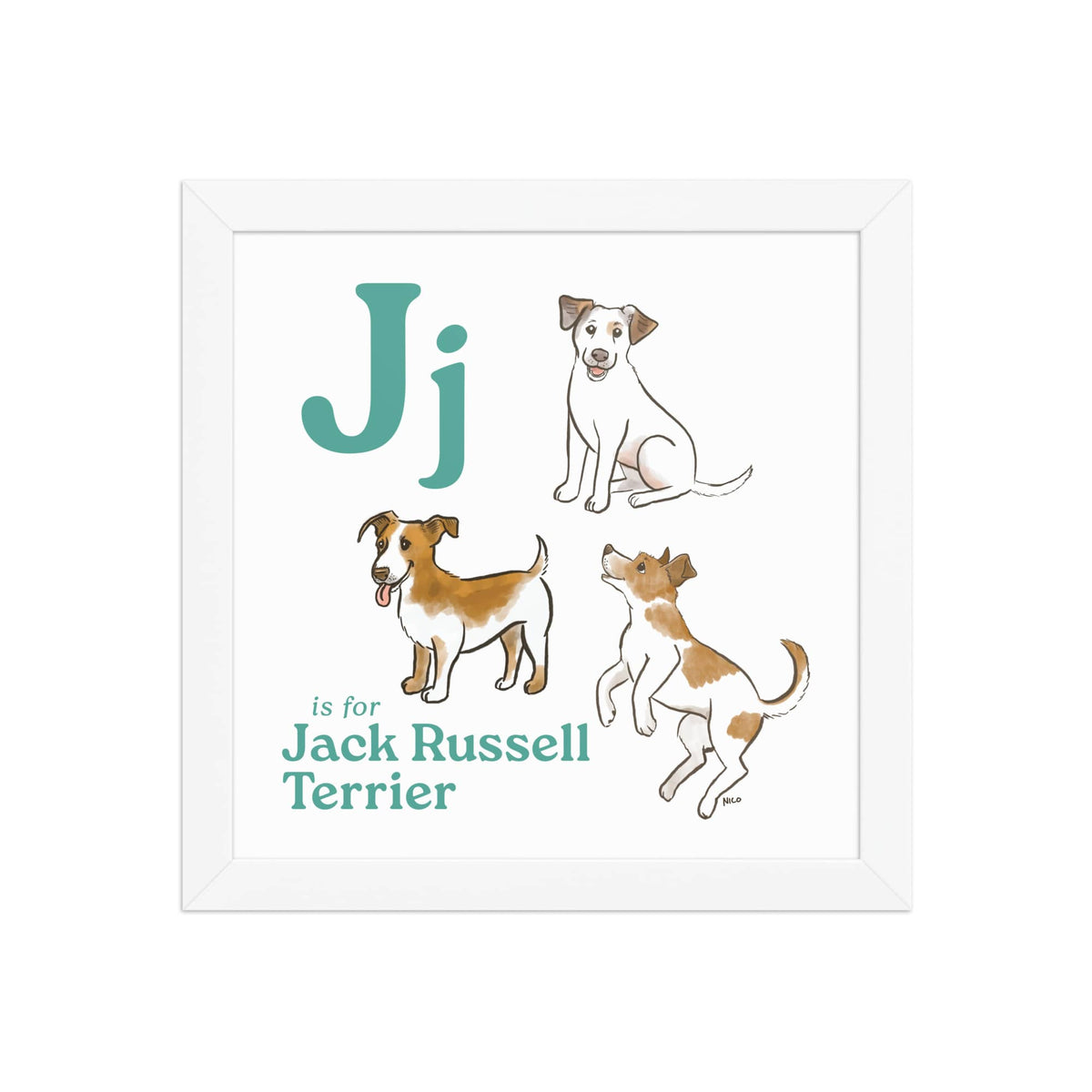 FRAMED-POSTER White / 10″×10″ J is for Jack Russell Framed Print | Kids Room Art
