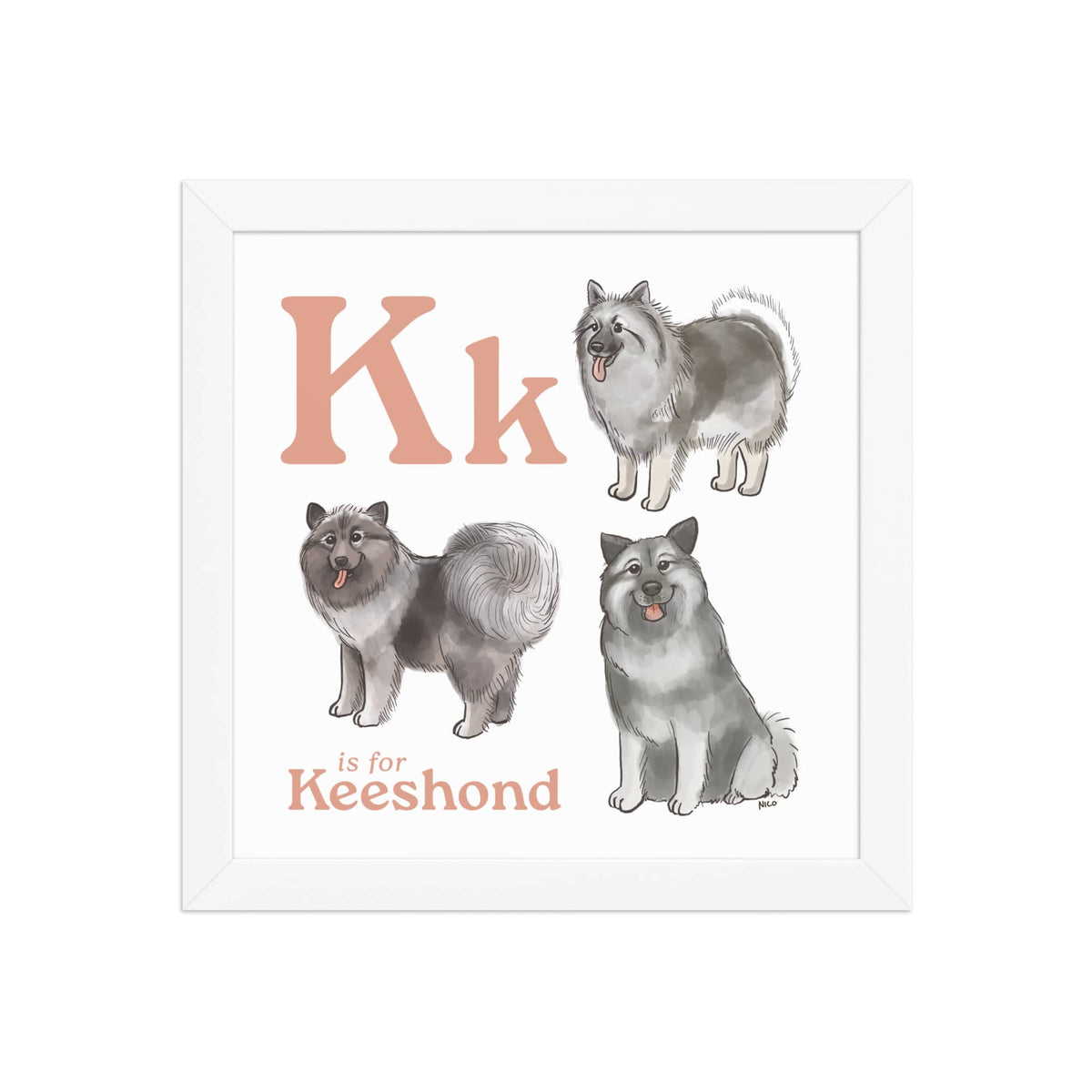 FRAMED-POSTER White / 10″×10″ K is for Keeshond Framed Print | Kids Room Art
