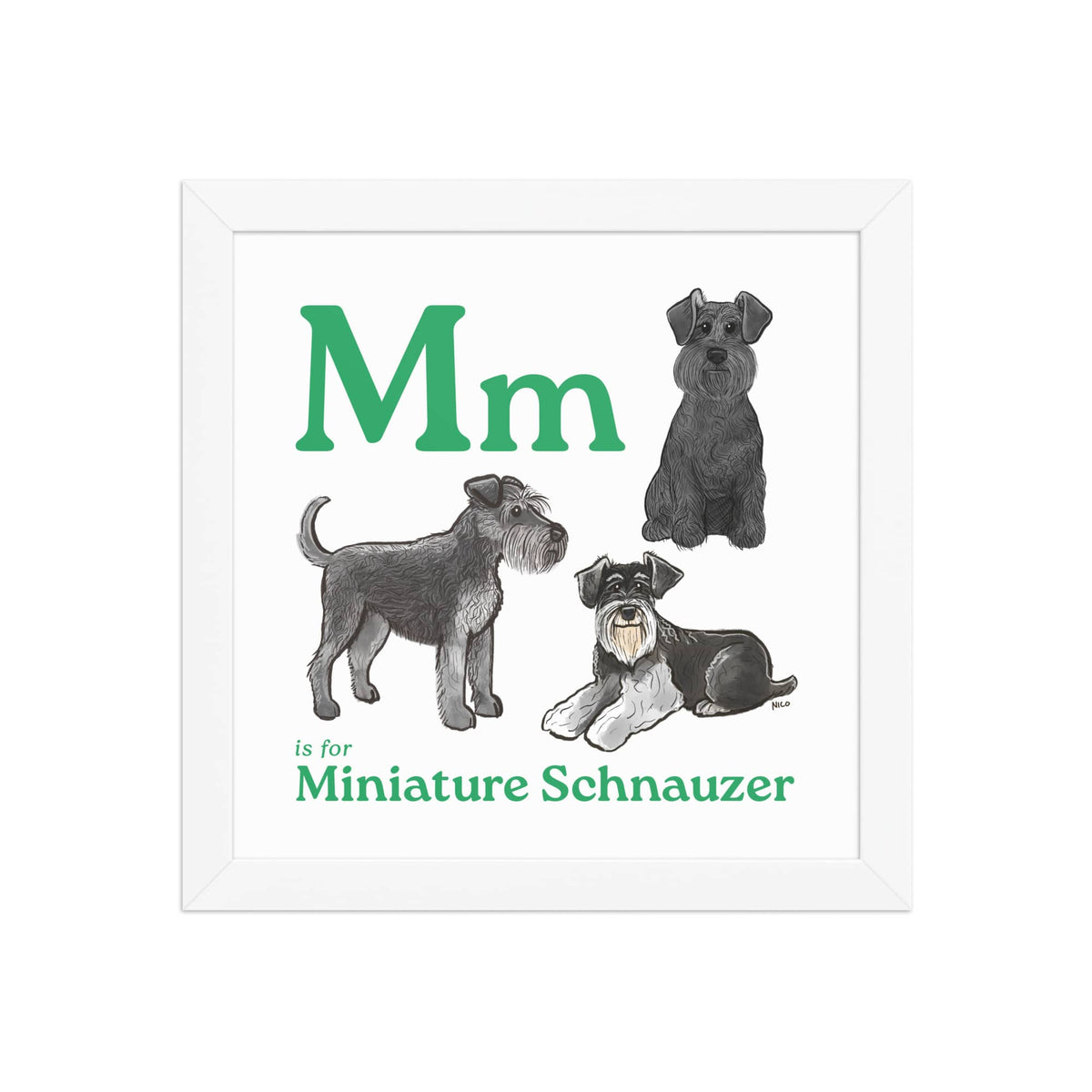 FRAMED-POSTER White / 10″×10″ M is for Miniature Schnauzer Framed Print | Kids Room Art