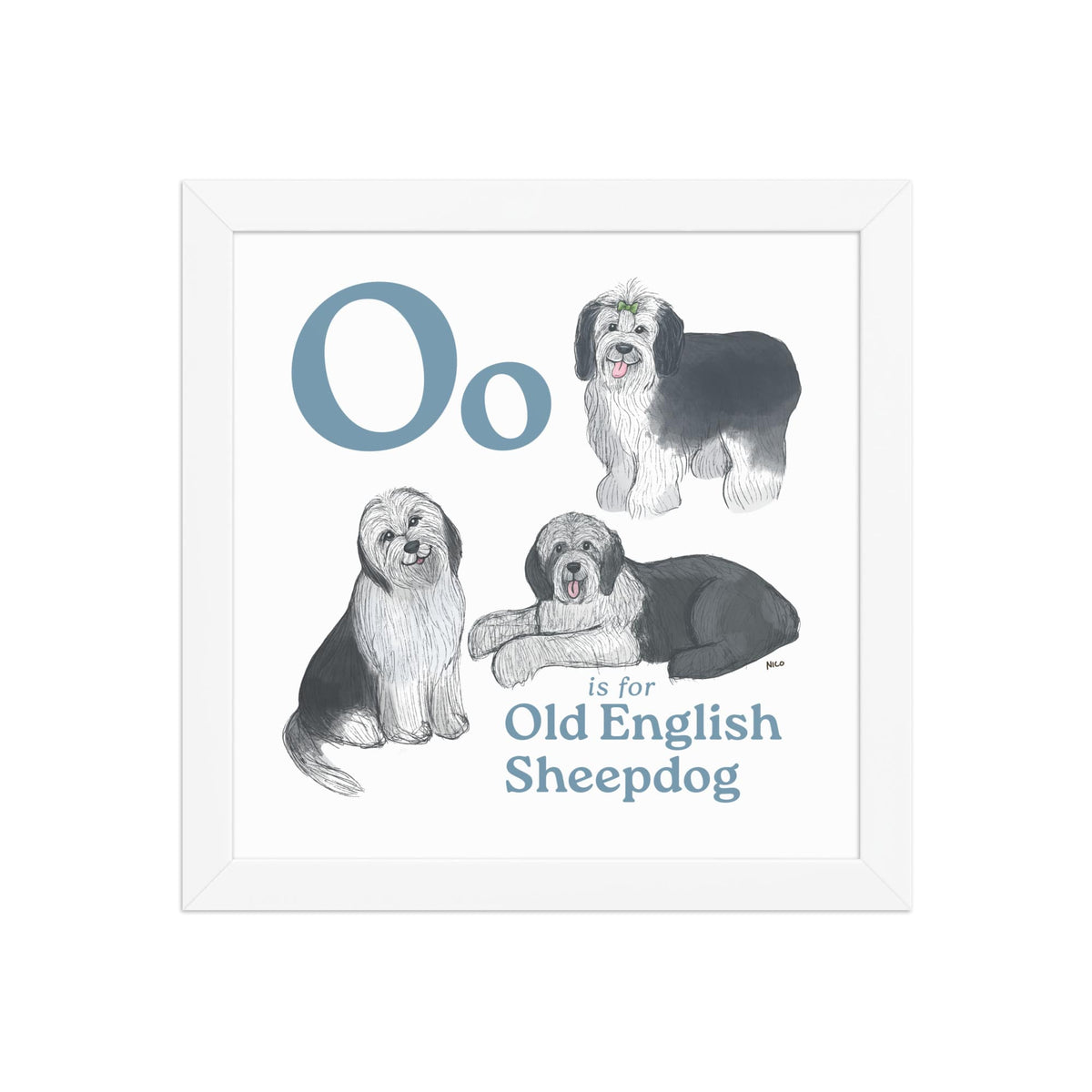 FRAMED-POSTER White / 10″×10″ O is for Old English Sheepdog Framed Print | Kids Room Art