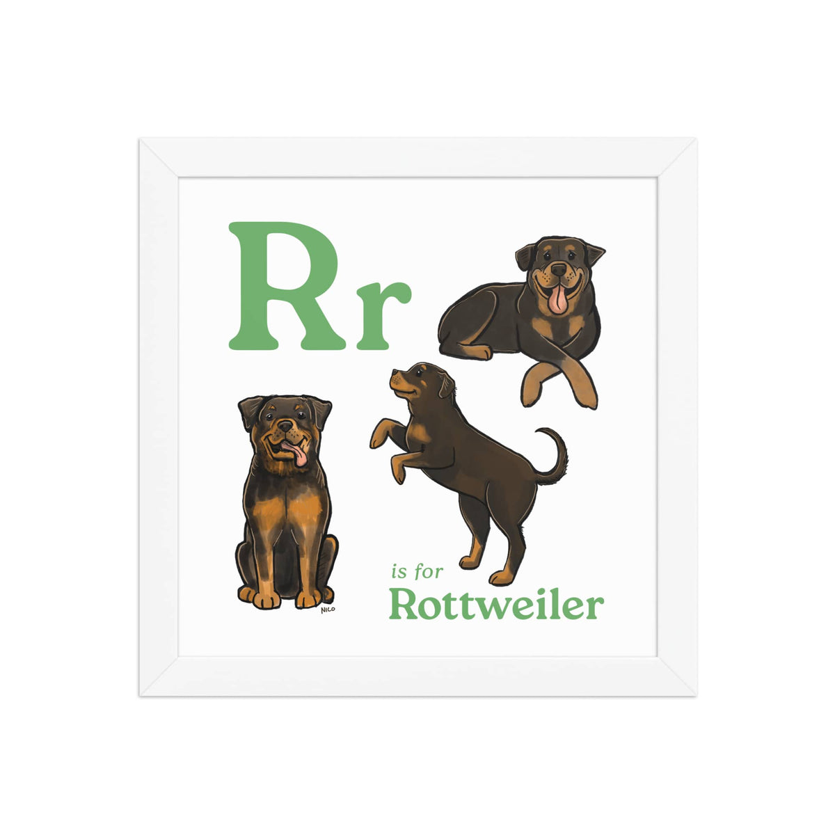 FRAMED-POSTER White / 10″×10″ R is for Rottweiler Framed Print | Kids Room Art
