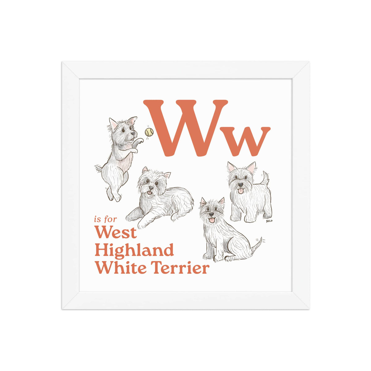 FRAMED-POSTER White / 10″×10″ W is for West Highland White Terrier Framed Art Print | Kids Room Art
