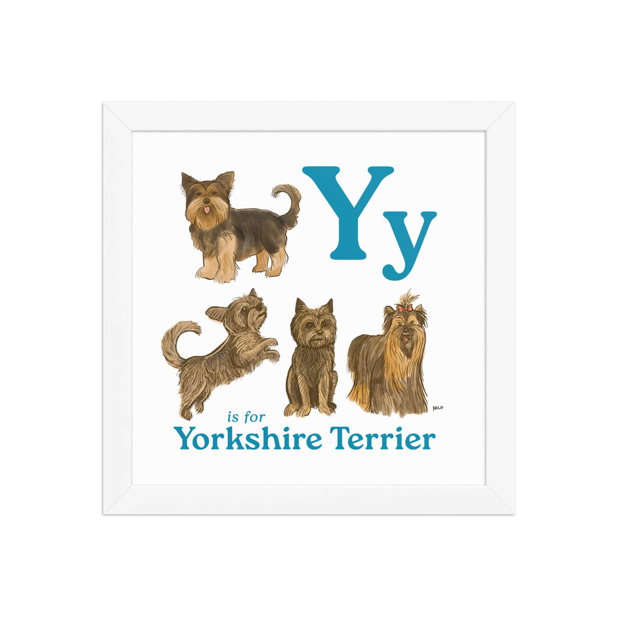 FRAMED-POSTER White / 10″×10″ Y is for Yorkshire Terrier Framed Art Print | Kids Room Art
