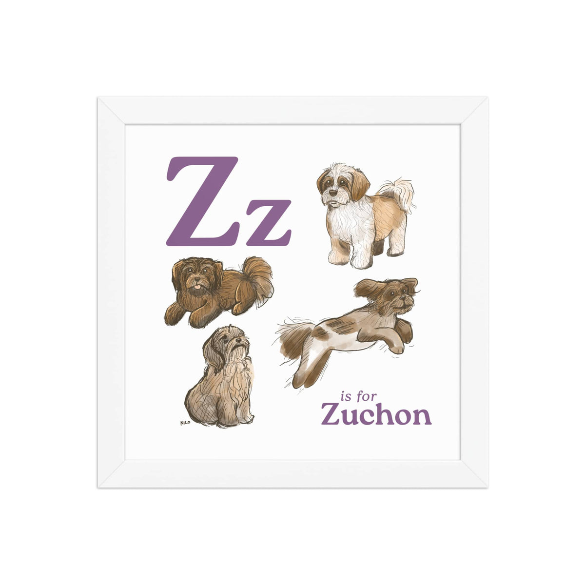 FRAMED-POSTER White / 10″×10″ Z is for Zuchon Framed Art Print | Kids Room Art