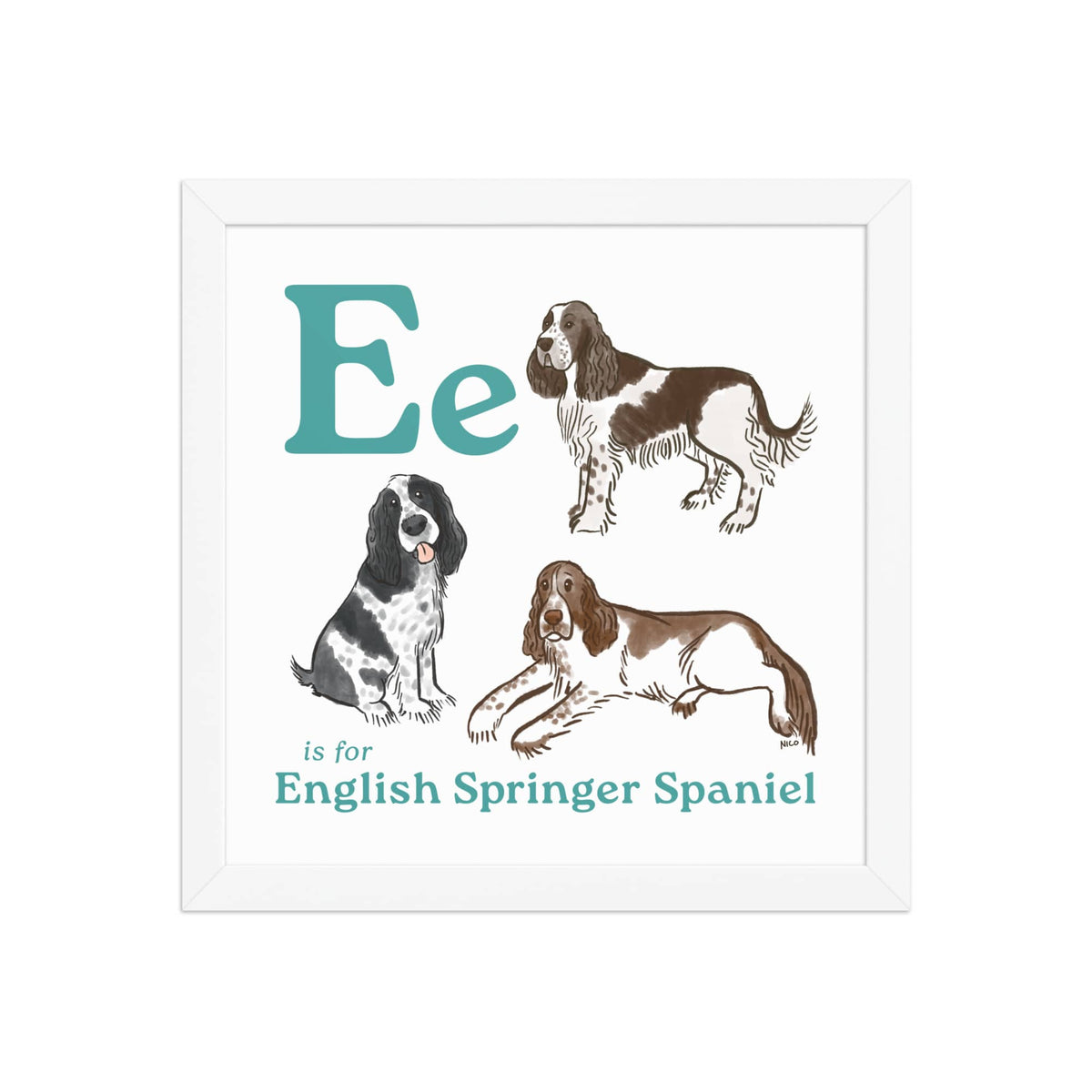 FRAMED-POSTER White / 12″×12″ E is for Springer Framed Print | Kids Room Art