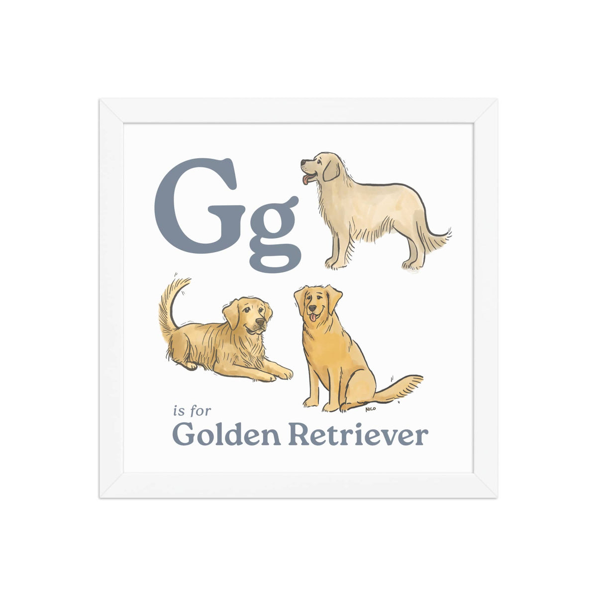 FRAMED-POSTER White / 12″×12″ G is for Golden Retriever Framed Print | Kids Room Art