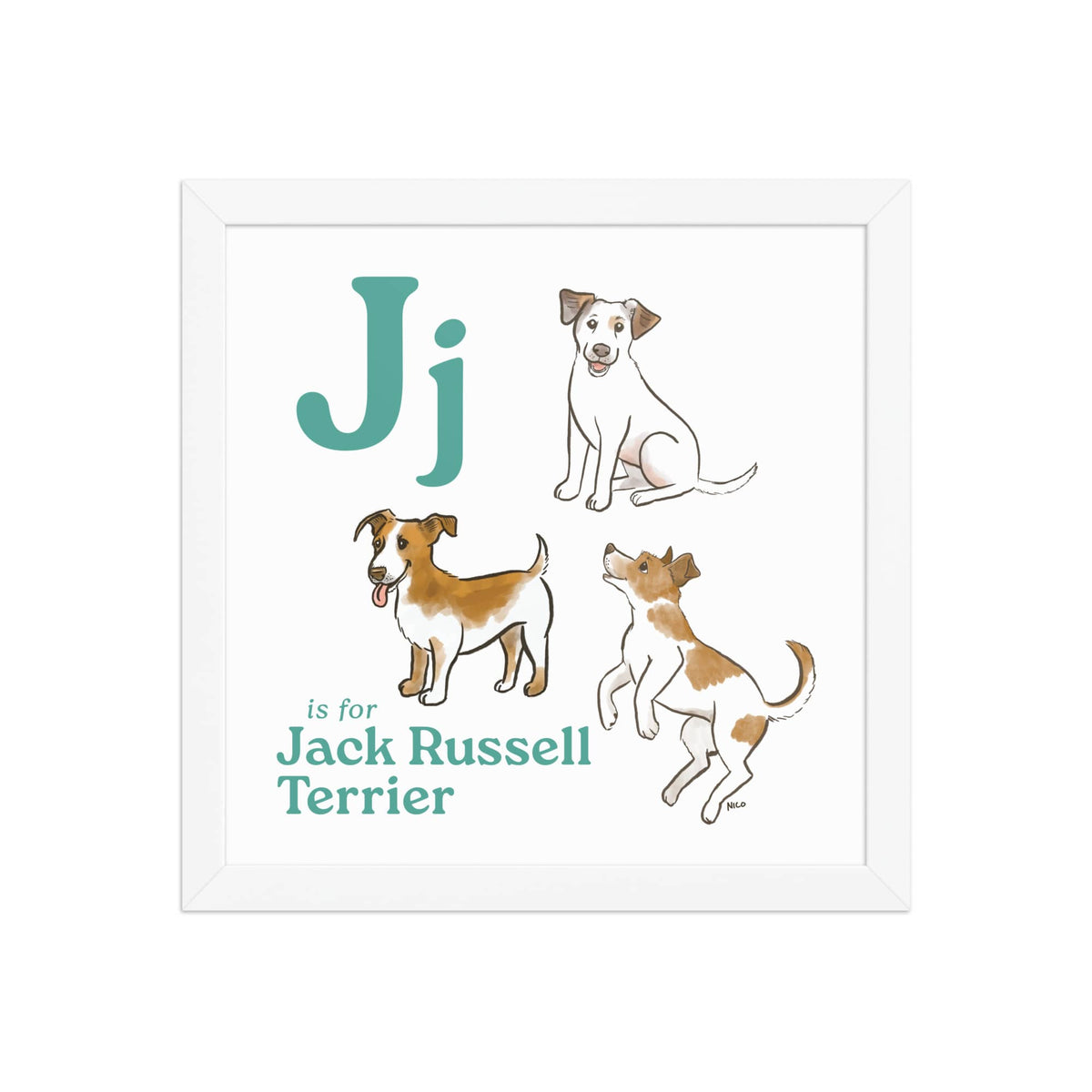 FRAMED-POSTER White / 12″×12″ J is for Jack Russell Framed Print | Kids Room Art