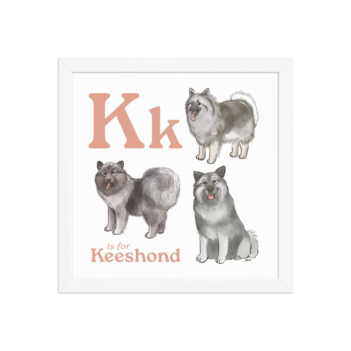 FRAMED-POSTER White / 12″×12″ K is for Keeshond Framed Print | Kids Room Art