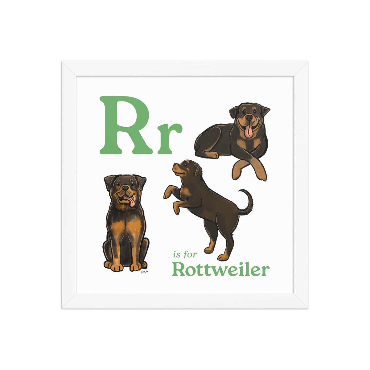 FRAMED-POSTER White / 12″×12″ R is for Rottweiler Framed Print | Kids Room Art