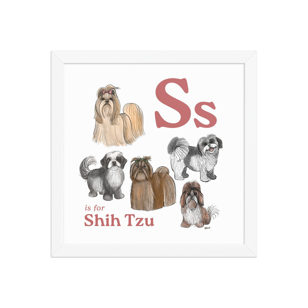 FRAMED-POSTER White / 12″×12″ S is for Shih Tzu Framed Print | Kids Room Art