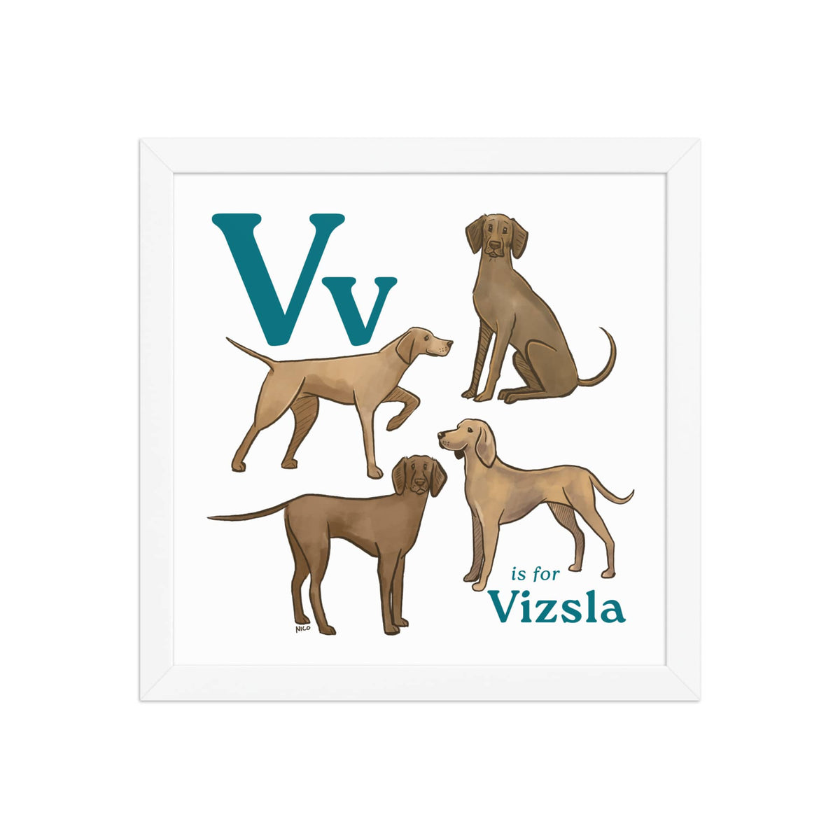 FRAMED-POSTER White / 12″×12″ V is for Vizsla Framed Art Print | Kids Room Art