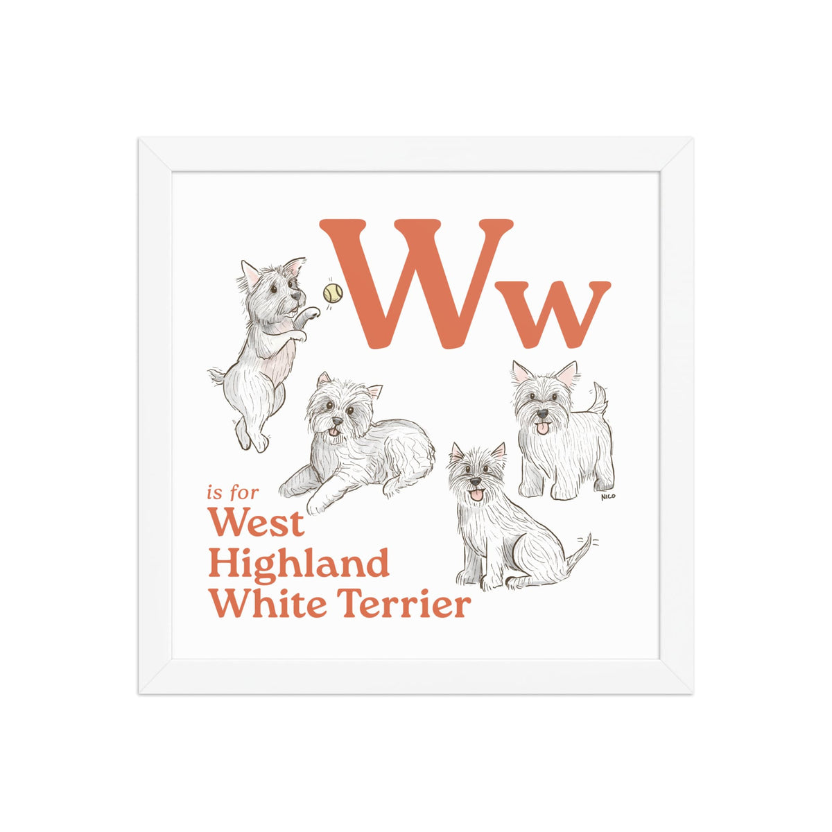 FRAMED-POSTER White / 12″×12″ W is for West Highland White Terrier Framed Art Print | Kids Room Art