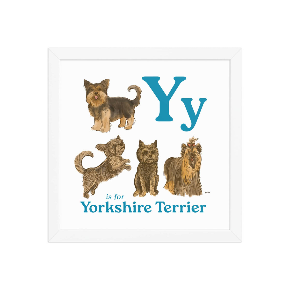 FRAMED-POSTER White / 12″×12″ Y is for Yorkshire Terrier Framed Art Print | Kids Room Art