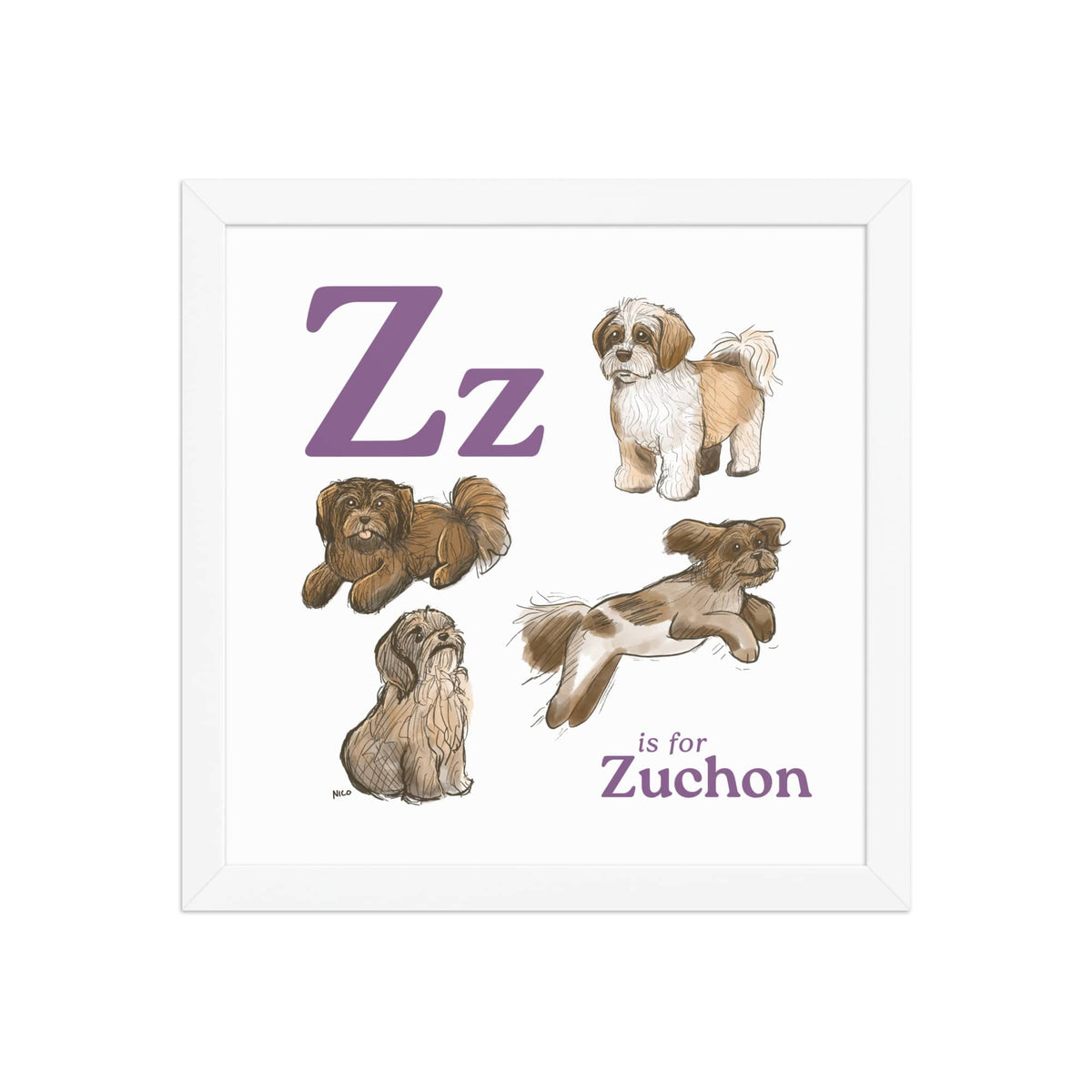 FRAMED-POSTER White / 12″×12″ Z is for Zuchon Framed Art Print | Kids Room Art