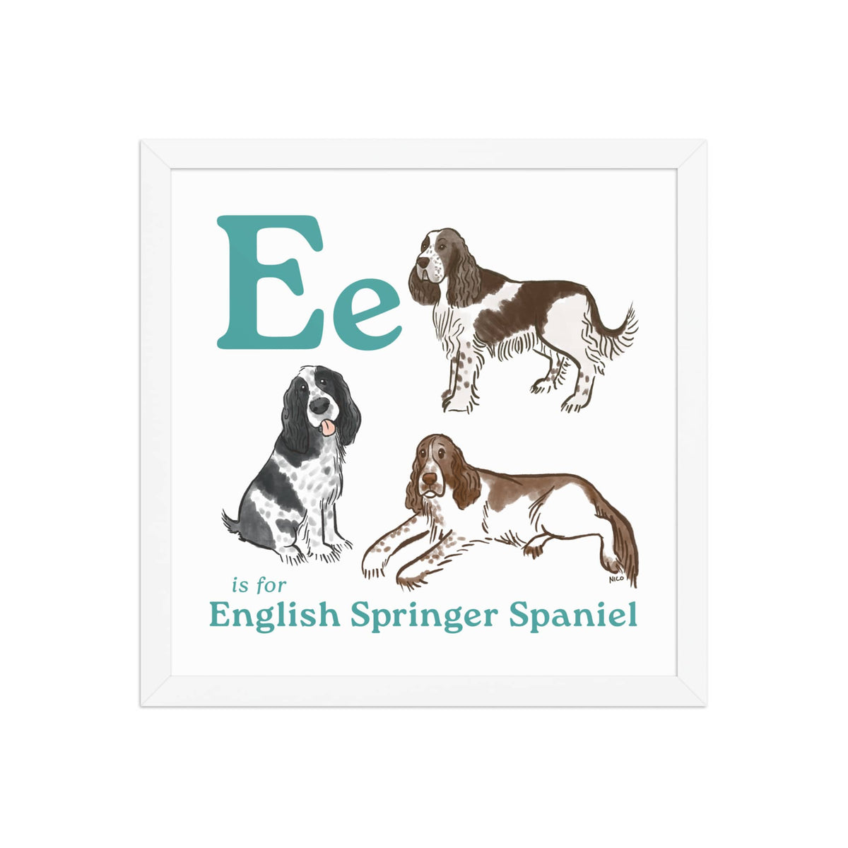 FRAMED-POSTER White / 14″×14″ E is for Springer Framed Print | Kids Room Art