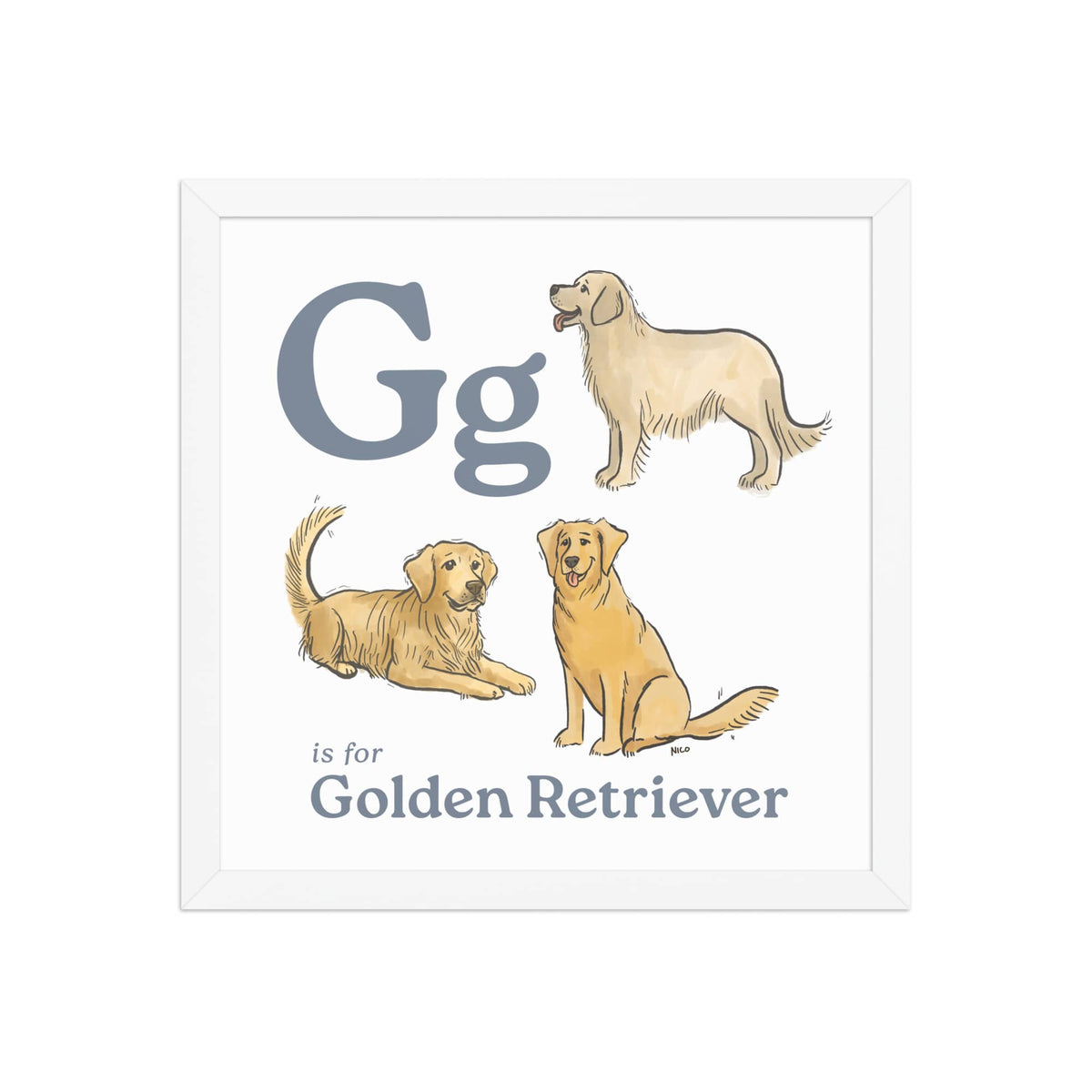 FRAMED-POSTER White / 14″×14″ G is for Golden Retriever Framed Print | Kids Room Art