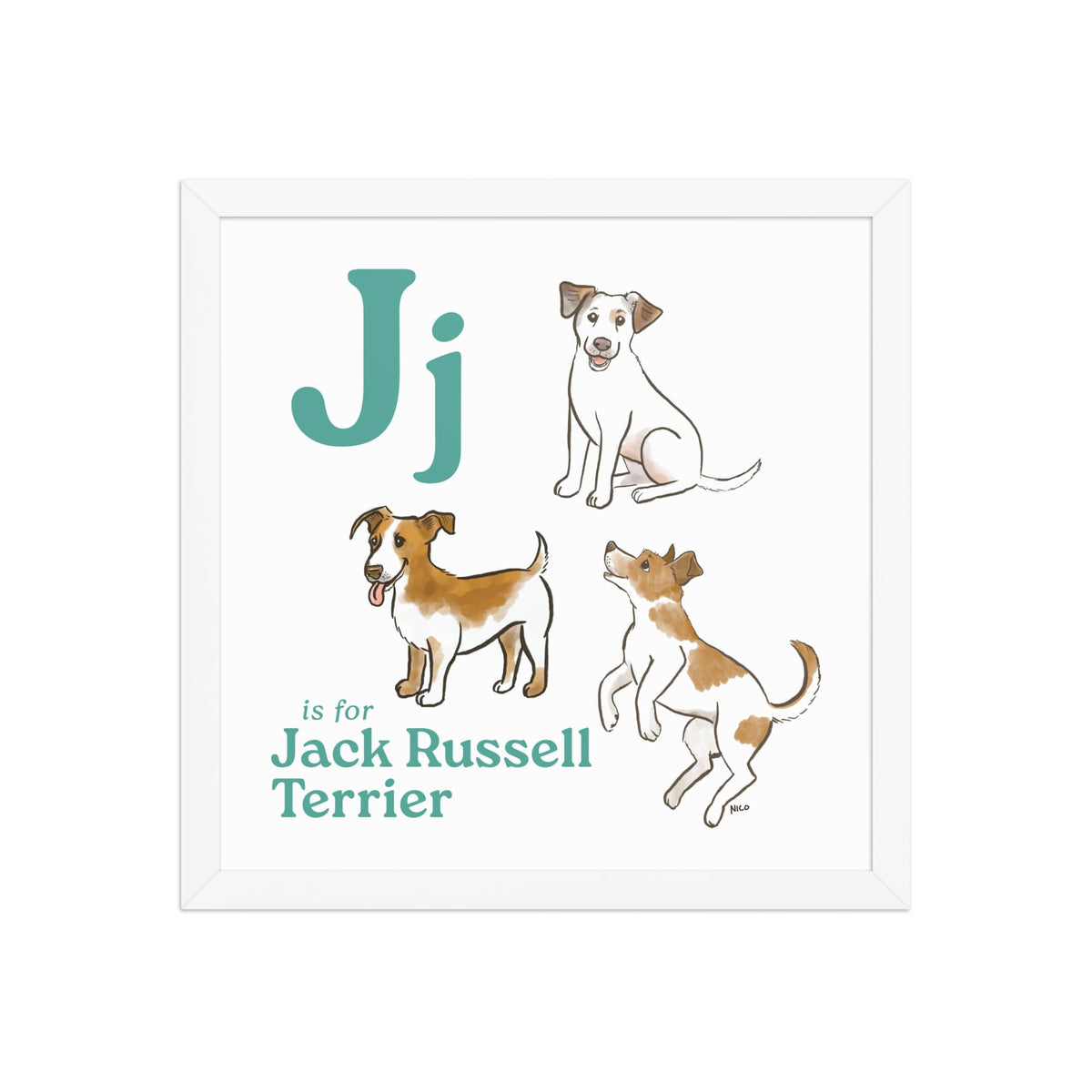 FRAMED-POSTER White / 14″×14″ J is for Jack Russell Framed Print | Kids Room Art