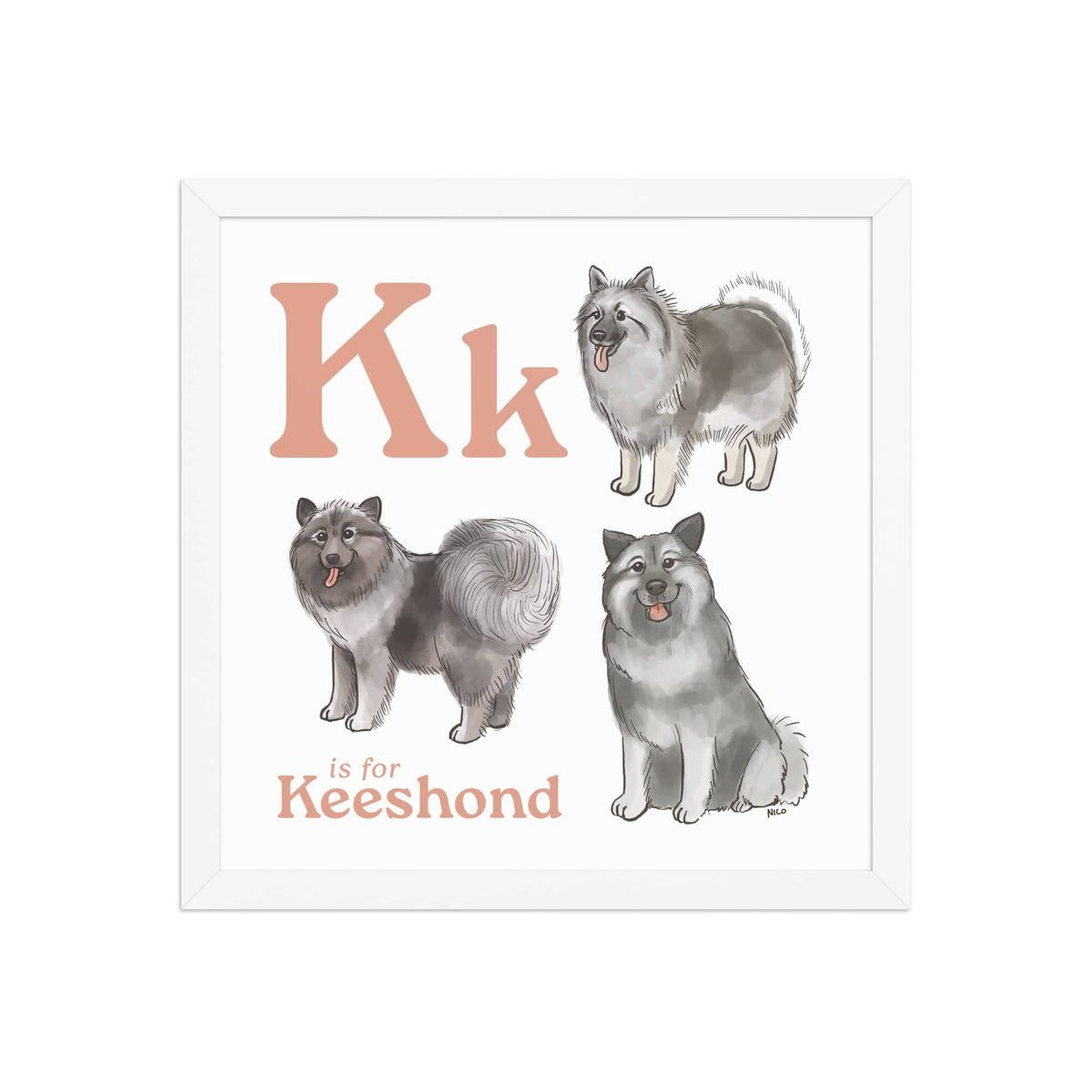 FRAMED-POSTER White / 14″×14″ K is for Keeshond Framed Print | Kids Room Art