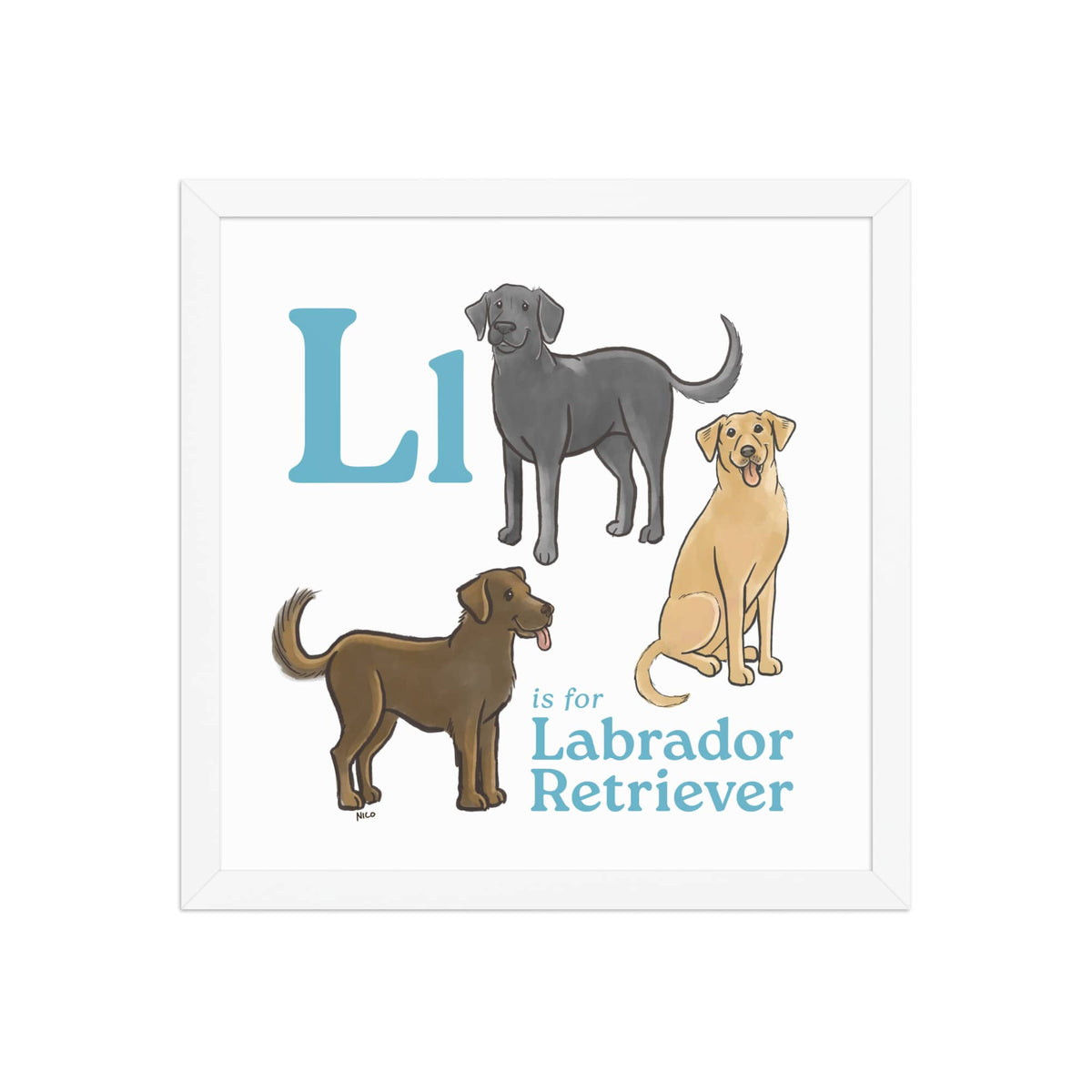 FRAMED-POSTER White / 14″×14″ L is for Labrador Retriever Framed Print | Kids Room Art