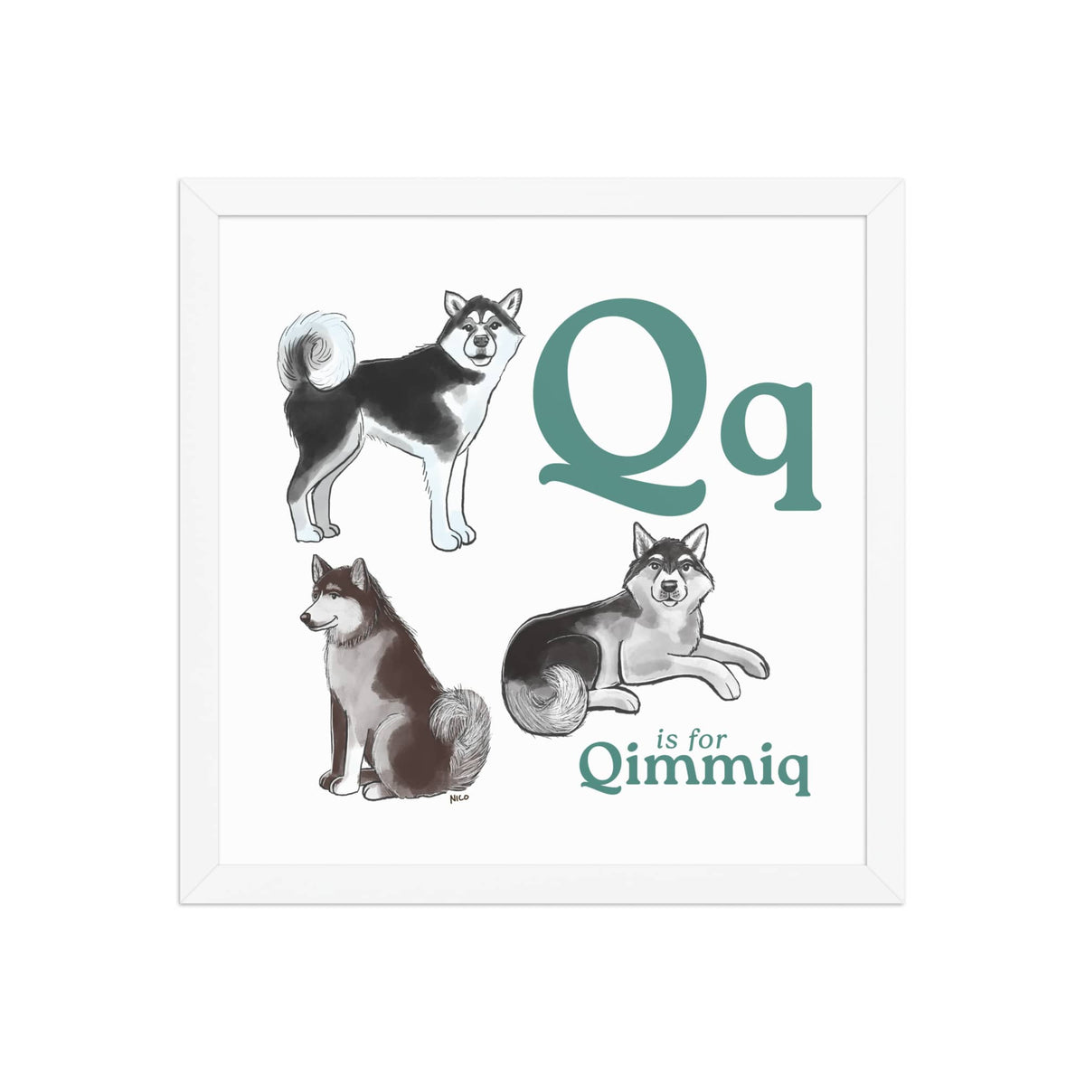 FRAMED-POSTER White / 14″×14″ Q is for Qimmiq Framed Print | Kids Room Art
