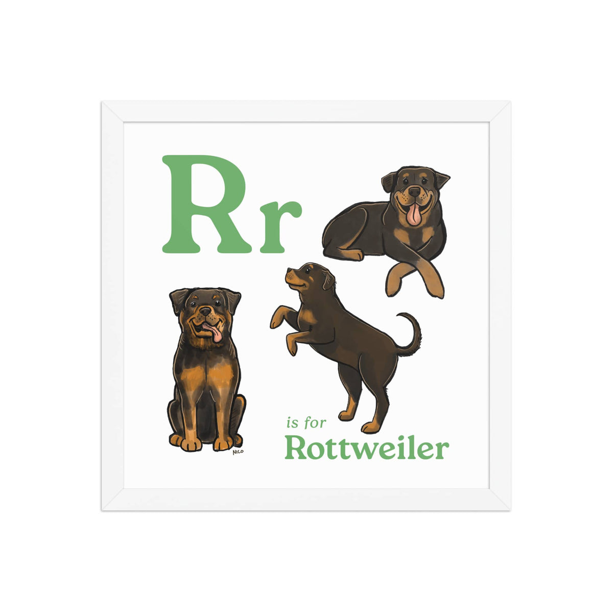 FRAMED-POSTER White / 14″×14″ R is for Rottweiler Framed Print | Kids Room Art