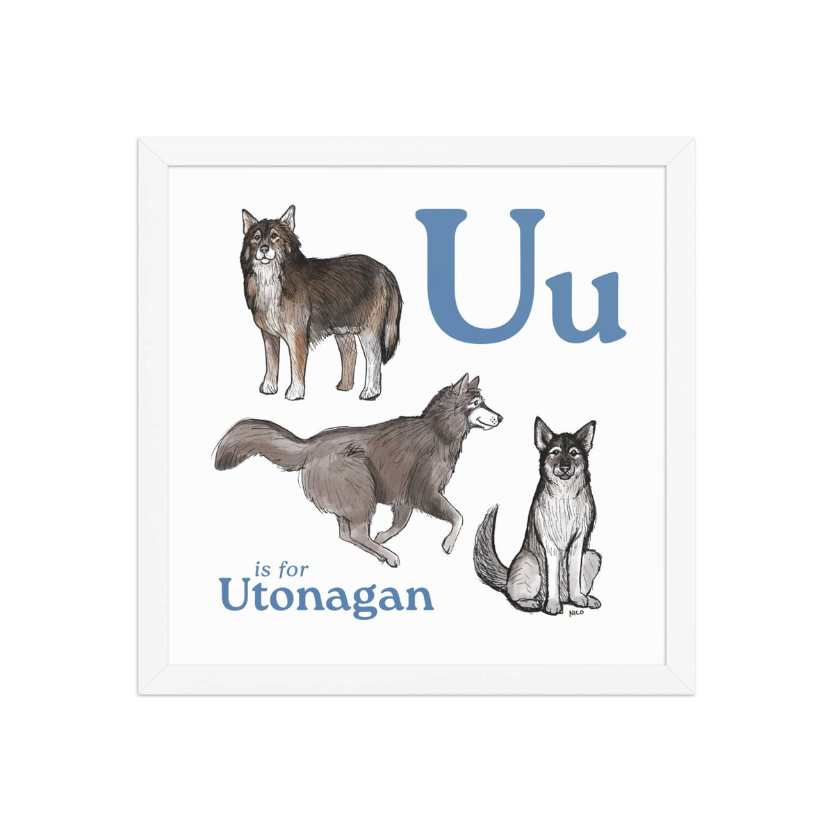 FRAMED-POSTER White / 14″×14″ U is for Utonagan Framed Art Print | Kids Room Art
