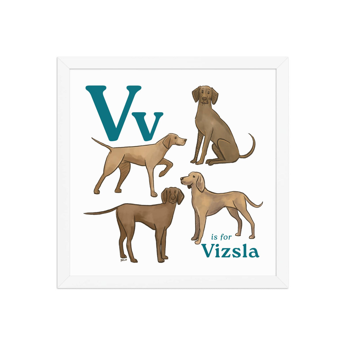 FRAMED-POSTER White / 14″×14″ V is for Vizsla Framed Art Print | Kids Room Art