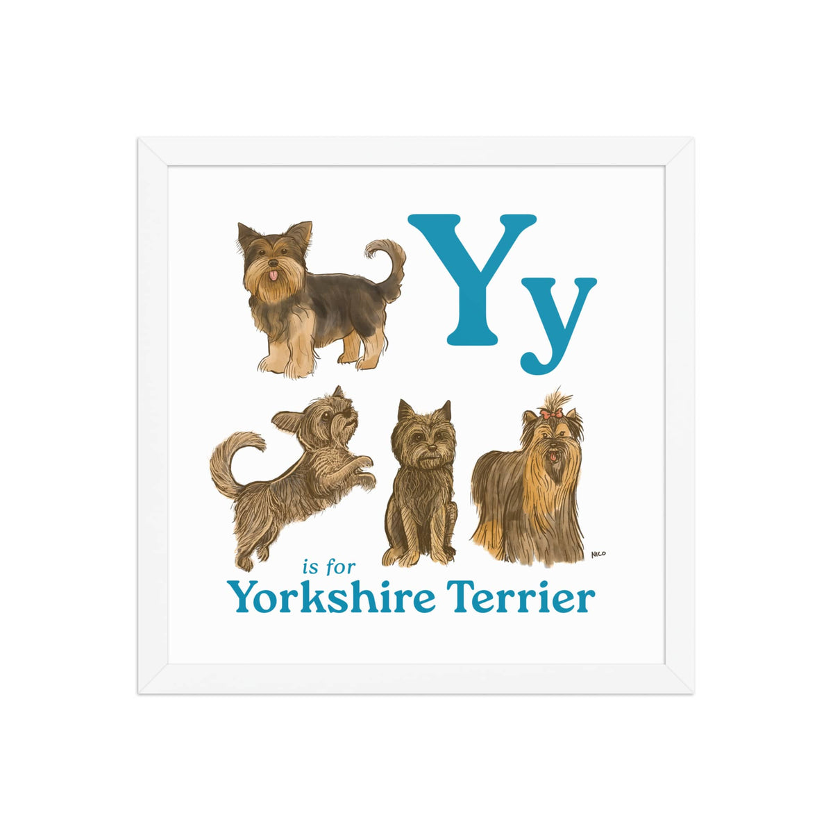 FRAMED-POSTER White / 14″×14″ Y is for Yorkshire Terrier Framed Art Print | Kids Room Art