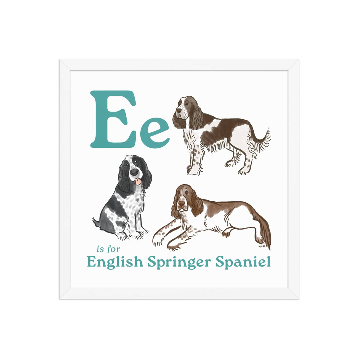 FRAMED-POSTER White / 16″×16″ E is for Springer Framed Print | Kids Room Art