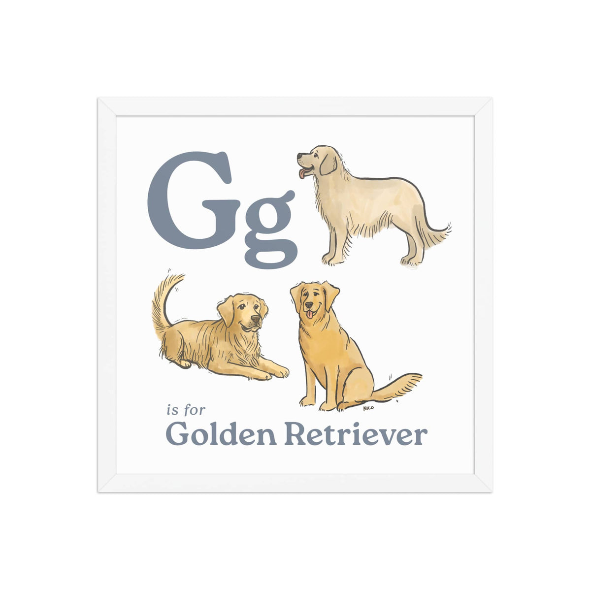 FRAMED-POSTER White / 16″×16″ G is for Golden Retriever Framed Print | Kids Room Art