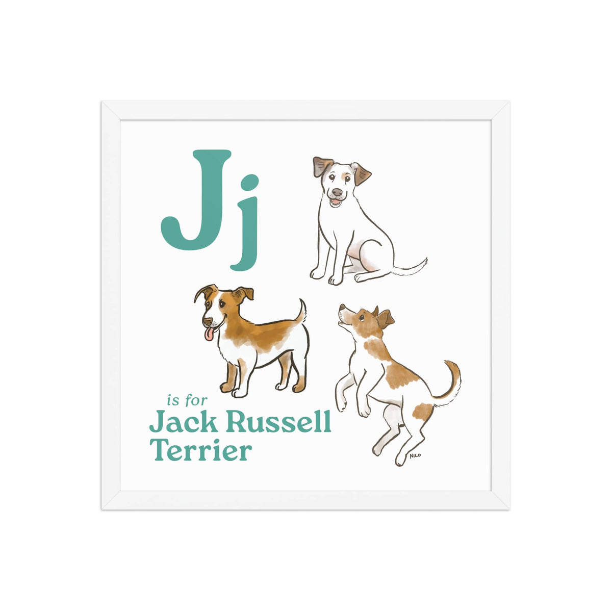 FRAMED-POSTER White / 16″×16″ J is for Jack Russell Framed Print | Kids Room Art