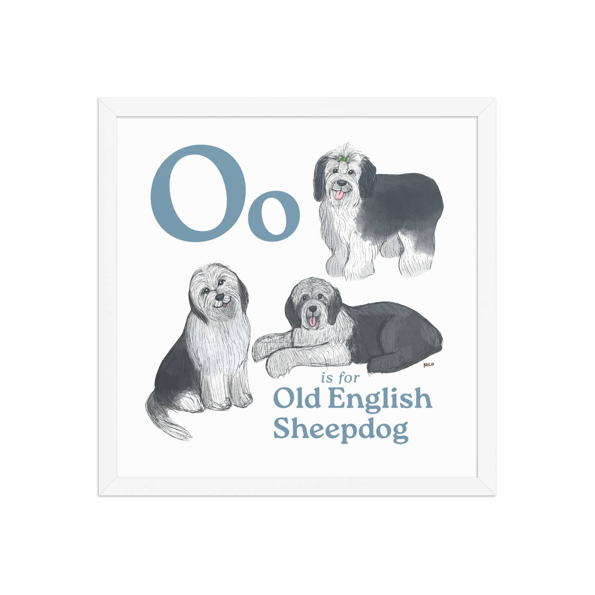 FRAMED-POSTER White / 16″×16″ O is for Old English Sheepdog Framed Print | Kids Room Art