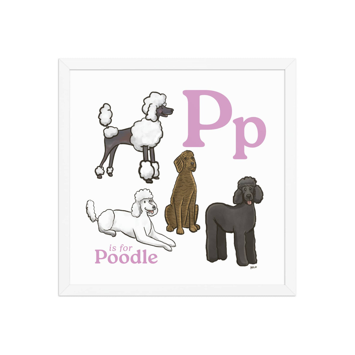 FRAMED-POSTER White / 16″×16″ P is for Poodle Framed Print | Kids Room Art