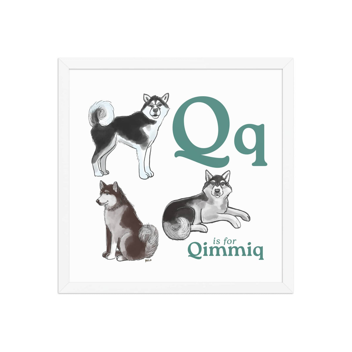 FRAMED-POSTER White / 16″×16″ Q is for Qimmiq Framed Print | Kids Room Art