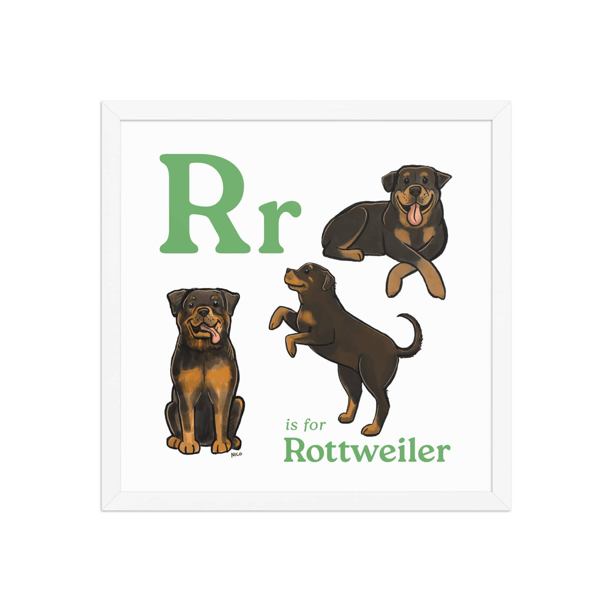 FRAMED-POSTER White / 16″×16″ R is for Rottweiler Framed Print | Kids Room Art