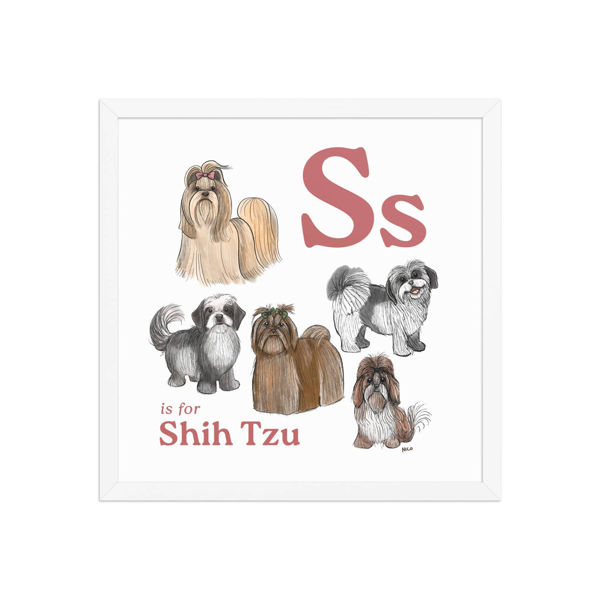 FRAMED-POSTER White / 16″×16″ S is for Shih Tzu Framed Print | Kids Room Art