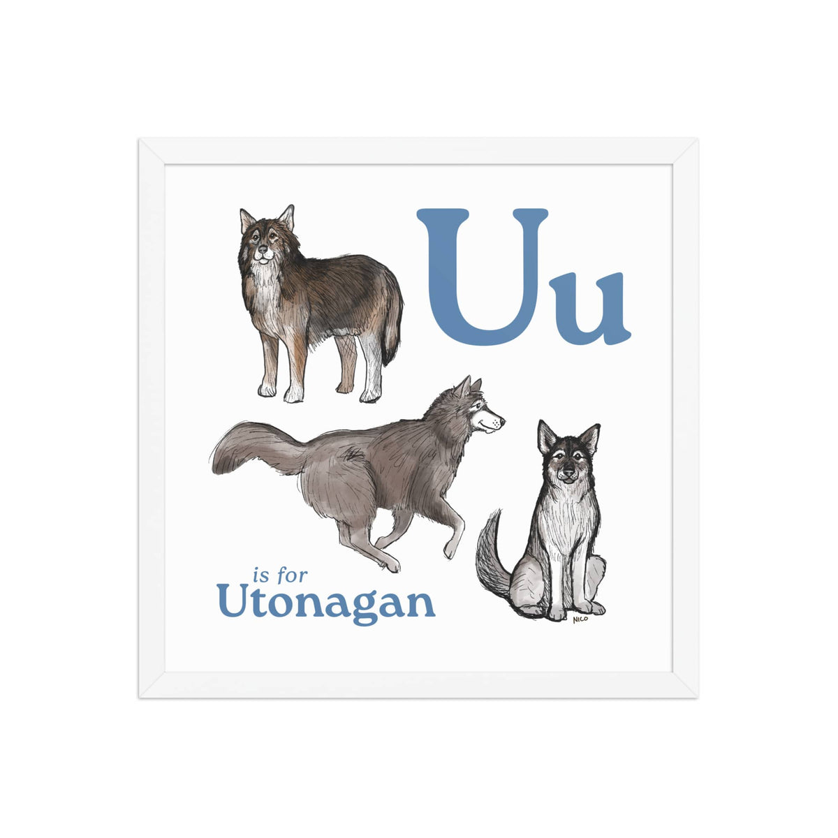 FRAMED-POSTER White / 16″×16″ U is for Utonagan Framed Art Print | Kids Room Art