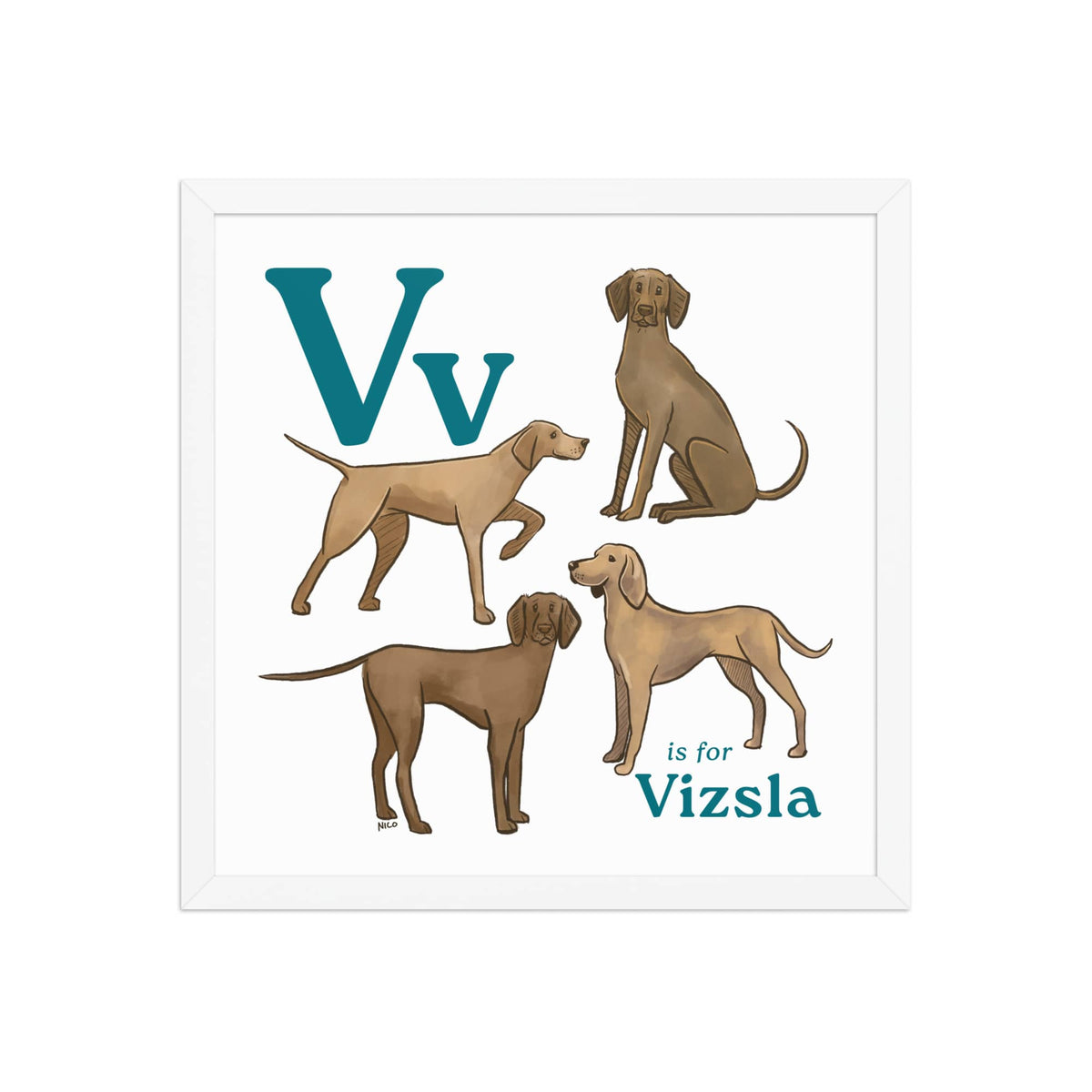 FRAMED-POSTER White / 16″×16″ V is for Vizsla Framed Art Print | Kids Room Art