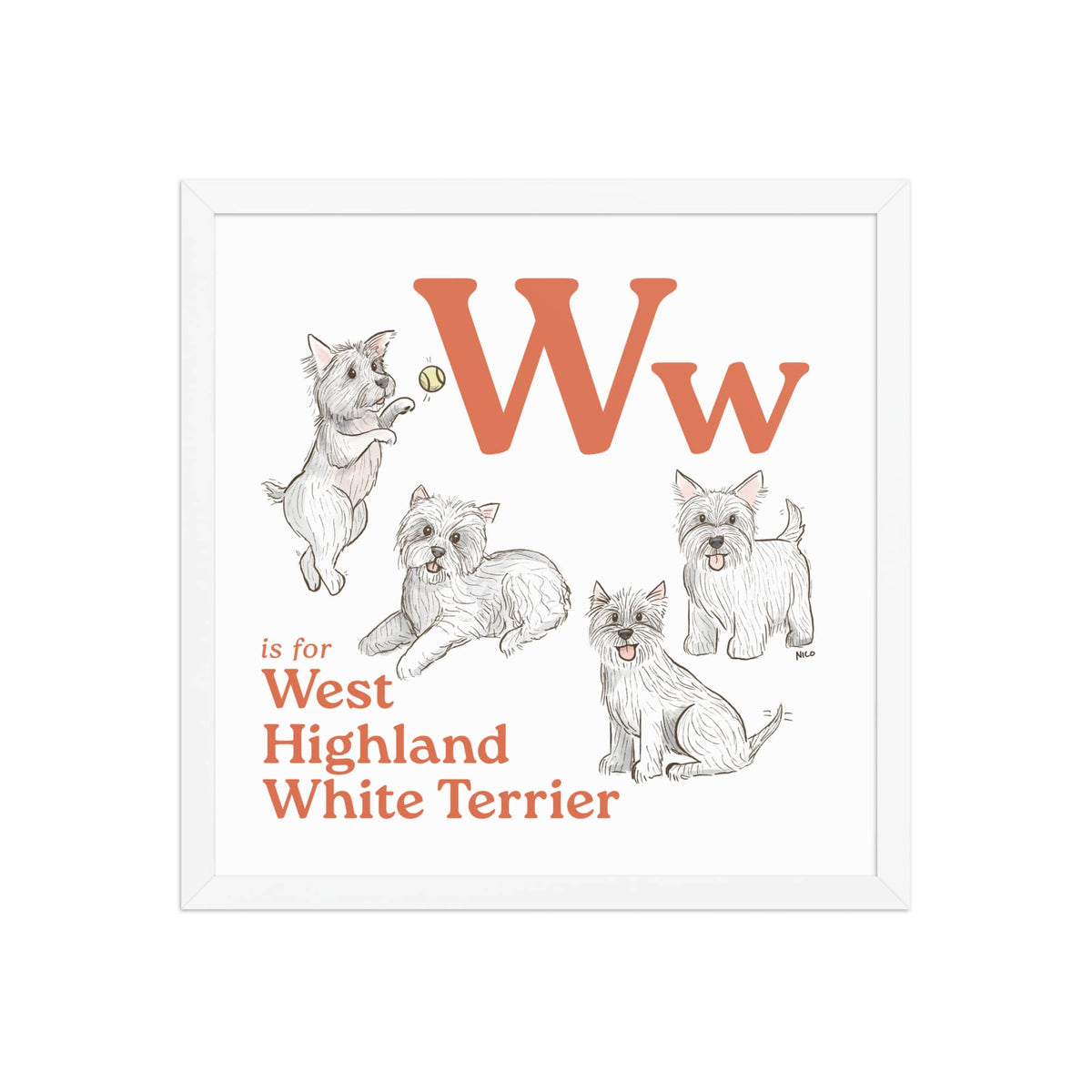 FRAMED-POSTER White / 16″×16″ W is for West Highland White Terrier Framed Art Print | Kids Room Art