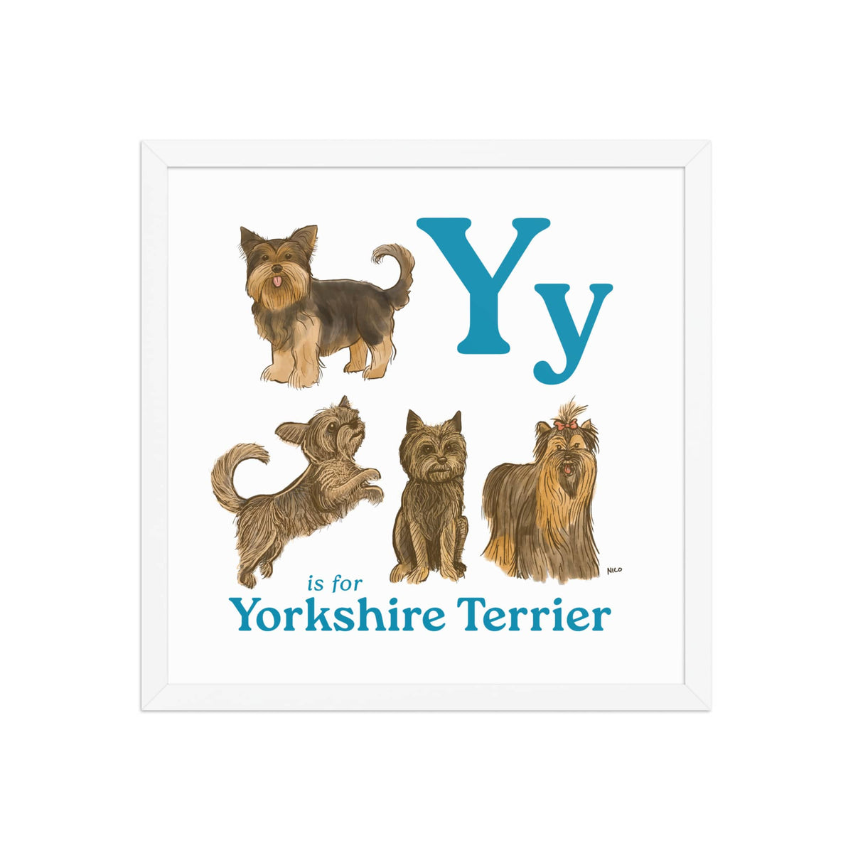 FRAMED-POSTER White / 16″×16″ Y is for Yorkshire Terrier Framed Art Print | Kids Room Art