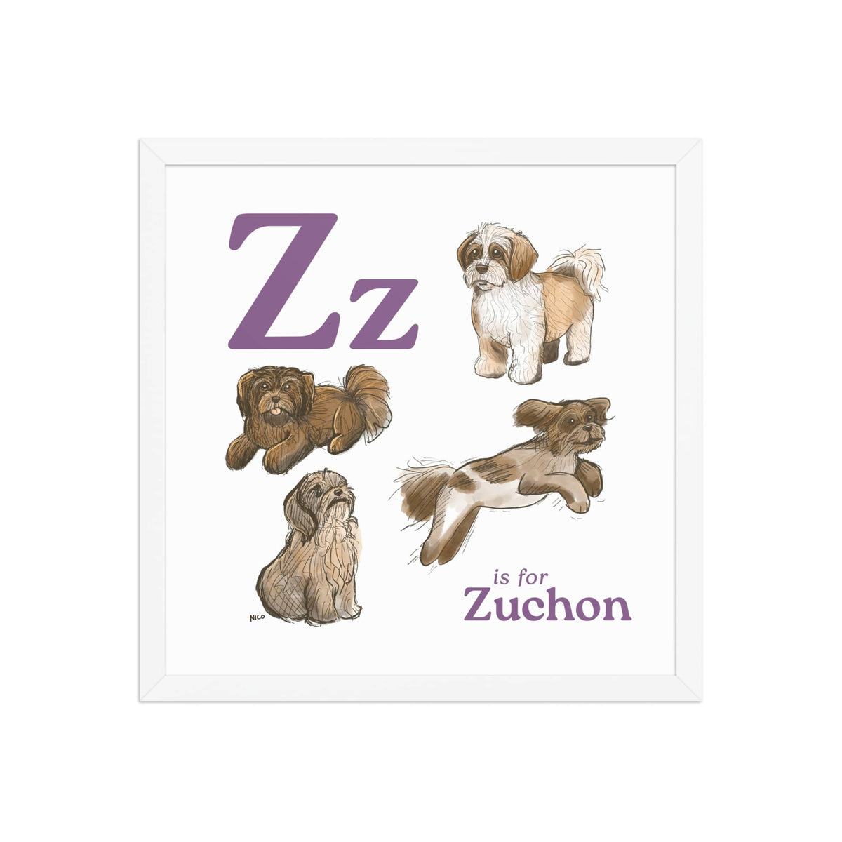 FRAMED-POSTER White / 16″×16″ Z is for Zuchon Framed Art Print | Kids Room Art