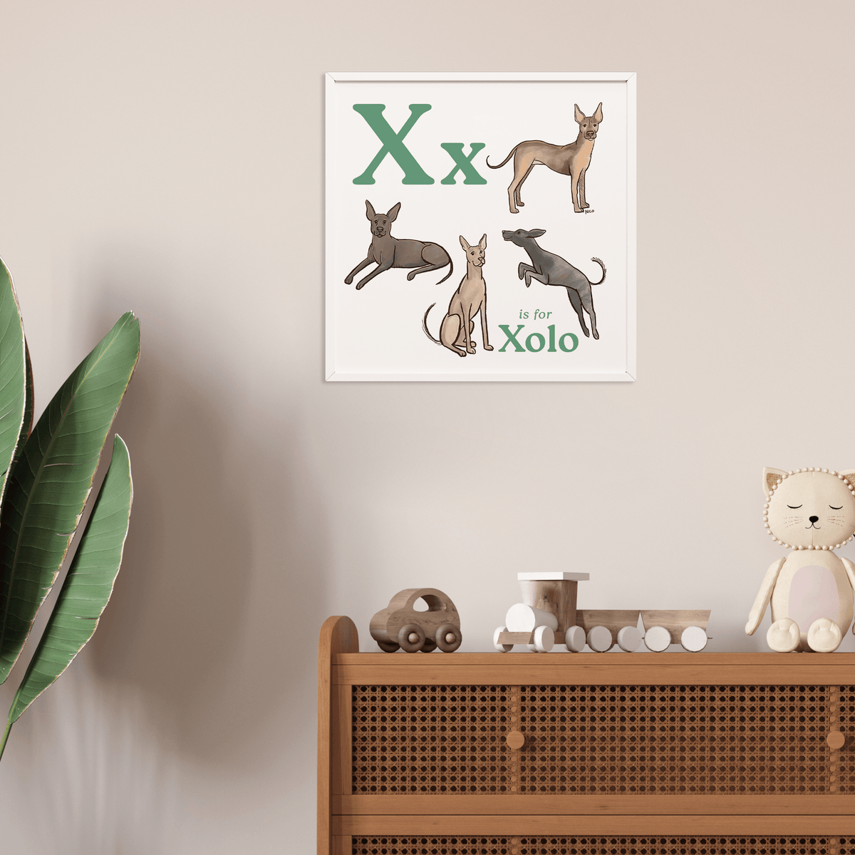 FRAMED-POSTER X is for Xolo Framed Art Print | Kids Room Art