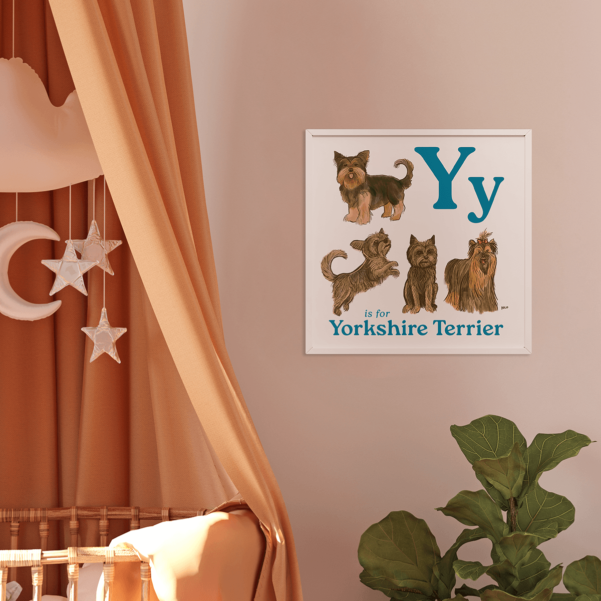 FRAMED-POSTER Y is for Yorkshire Terrier Framed Art Print | Kids Room Art