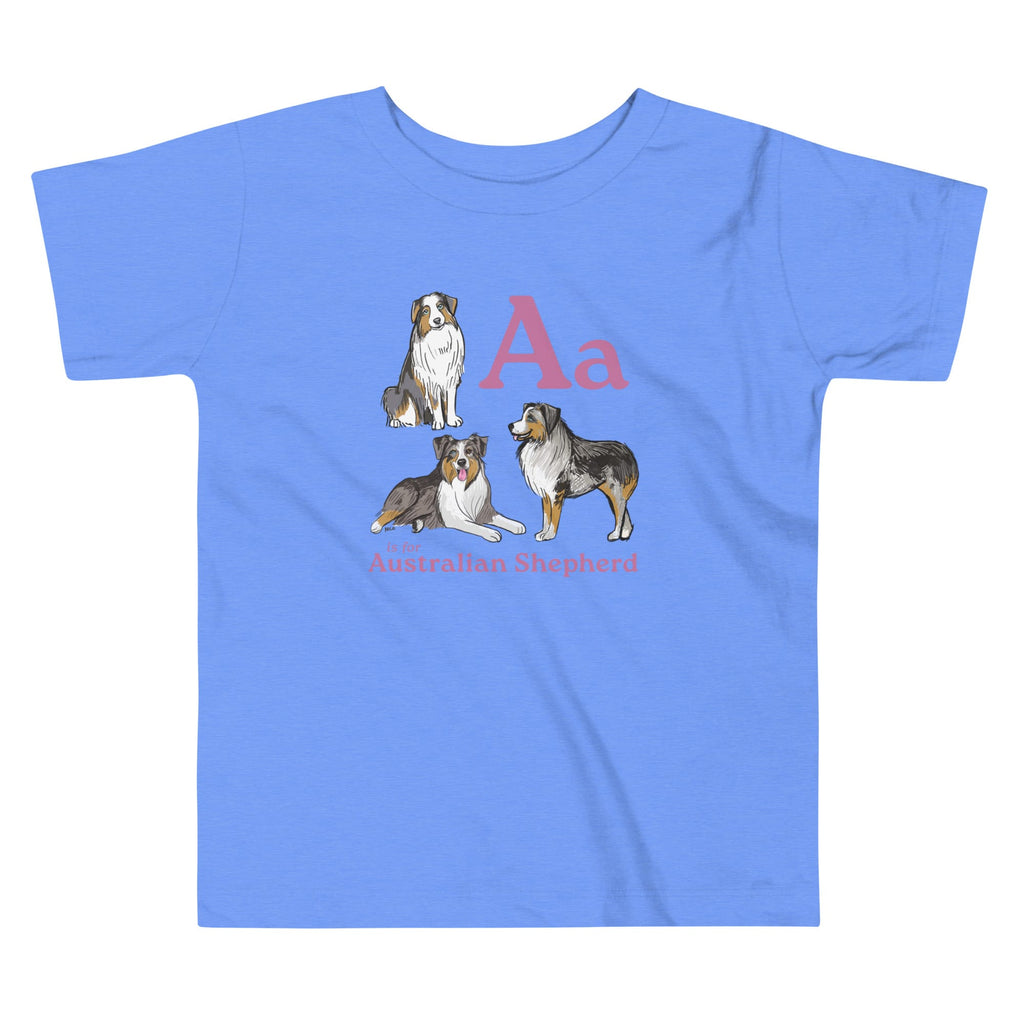 Heather Columbia Blue / 2T A is for Australian Shepherd | Toddler Short Sleeve Tee