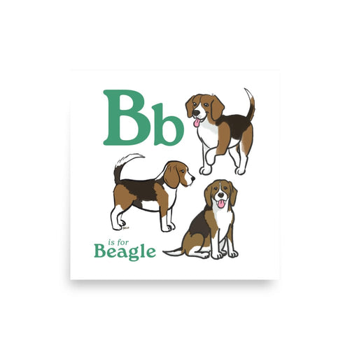 Home Decor 14″×14″ B is for Beagle Art Print | Kids Room Art