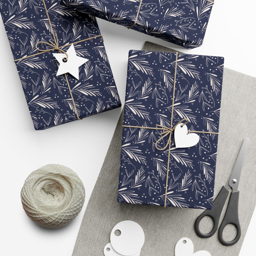 Home Decor 29'' x 72" / Matte Blue Frosted Foliage Gift Wrap Papers