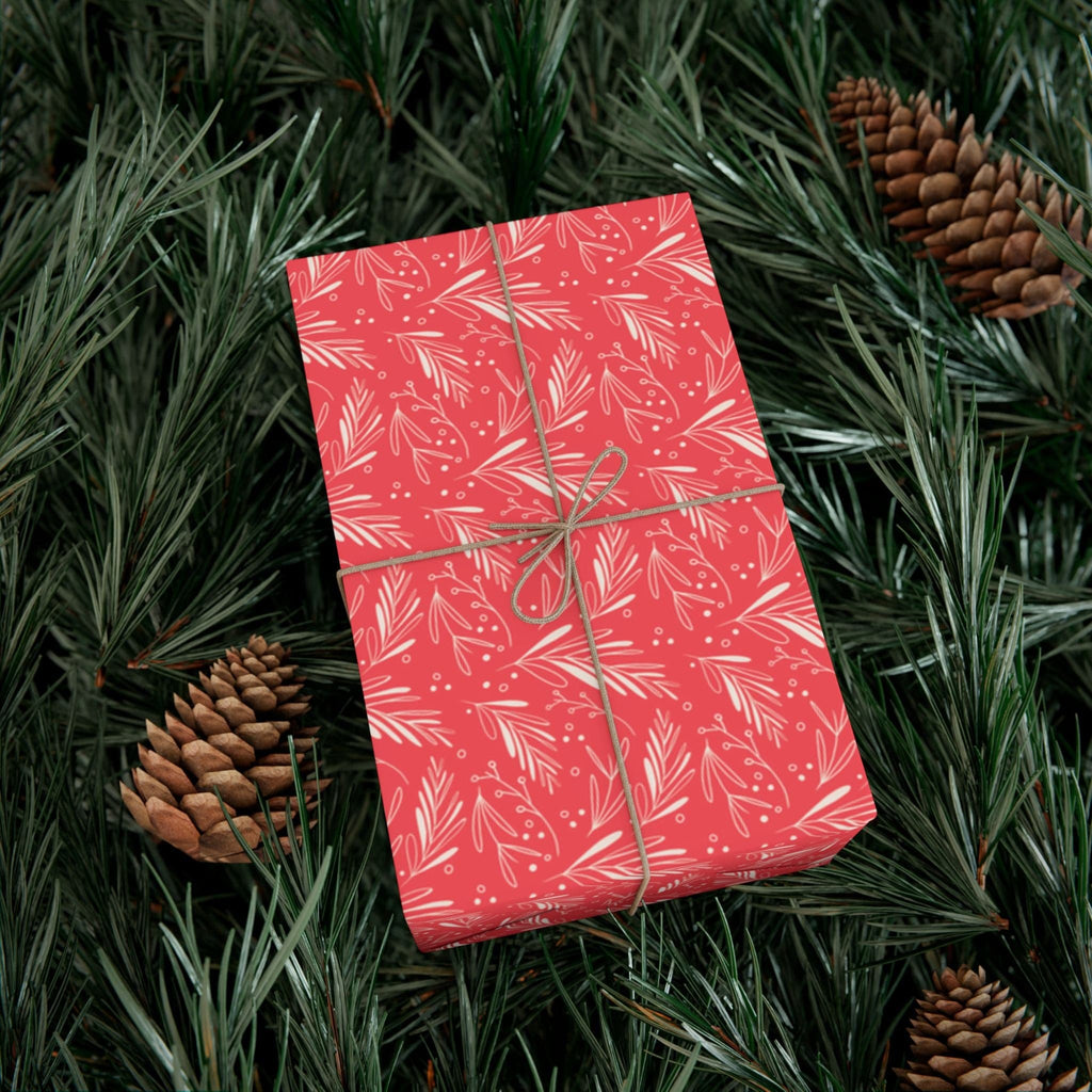 Home Decor 29'' x 72" / Matte Red Frosted Foliage Gift Wrap Papers