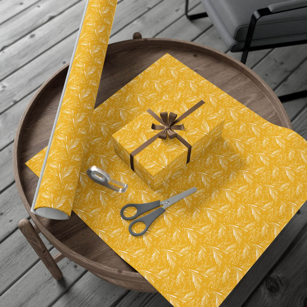 Home Decor 29'' x 72" / Matte Yellow Frosted Foliage Gift Wrap Papers