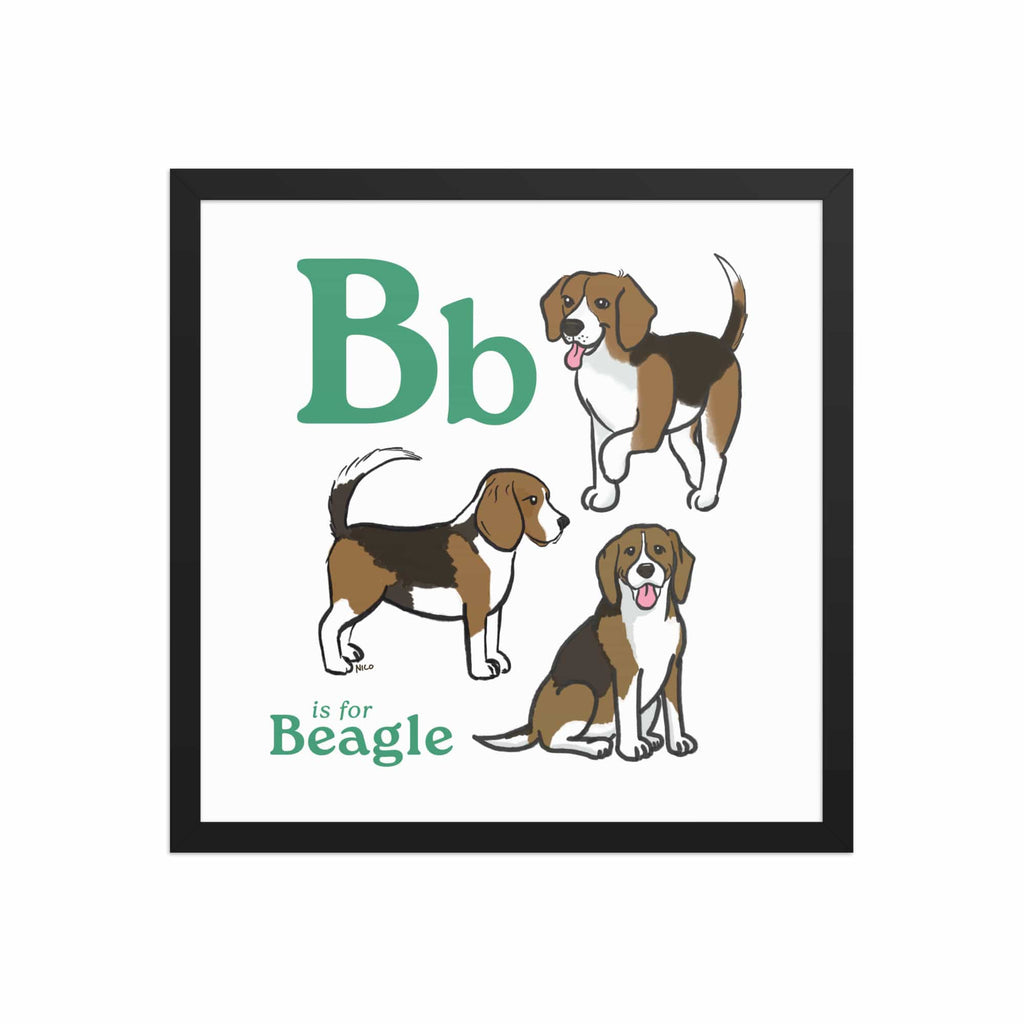 Home Decor Black / 16″×16″ B is for Beagle Framed Print | Kids Room Art