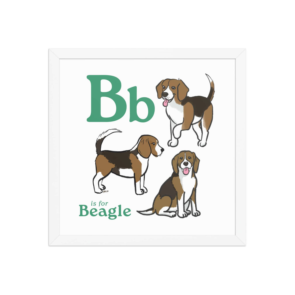 Home Decor White / 14″×14″ B is for Beagle Framed Print | Kids Room Art